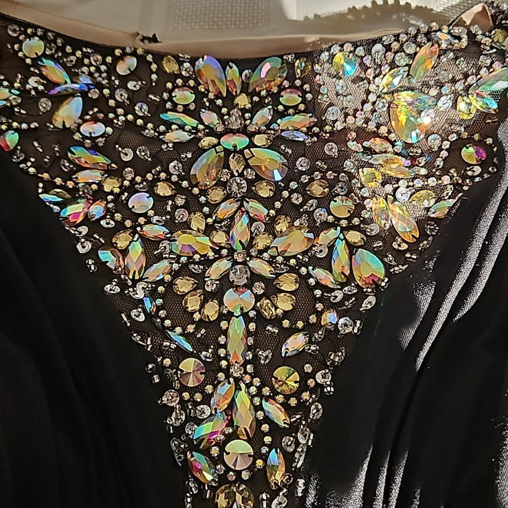 Rianna Couture Women's Formal Beaded Maxi Dress With Front Slit Size 16 Black - Picture 13 of 16